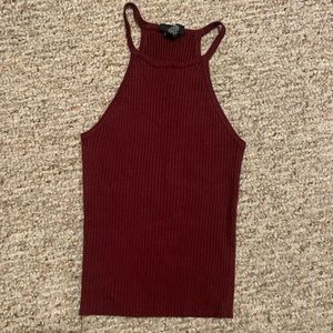 Dark Red Ribbed Crop Top
